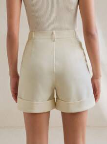 Anewsta Short plissé floral brodé décontracté pour femmes pour les vacances d'été - Nude - Voir 3