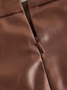 SHEIN MOD Brown Leather Asymmetric Hem Skorts With Belt
