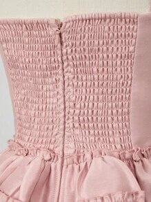Glamine Elegant Pink Fishtail Layered Midi Skirt, Summer - Baby Pink - View 4