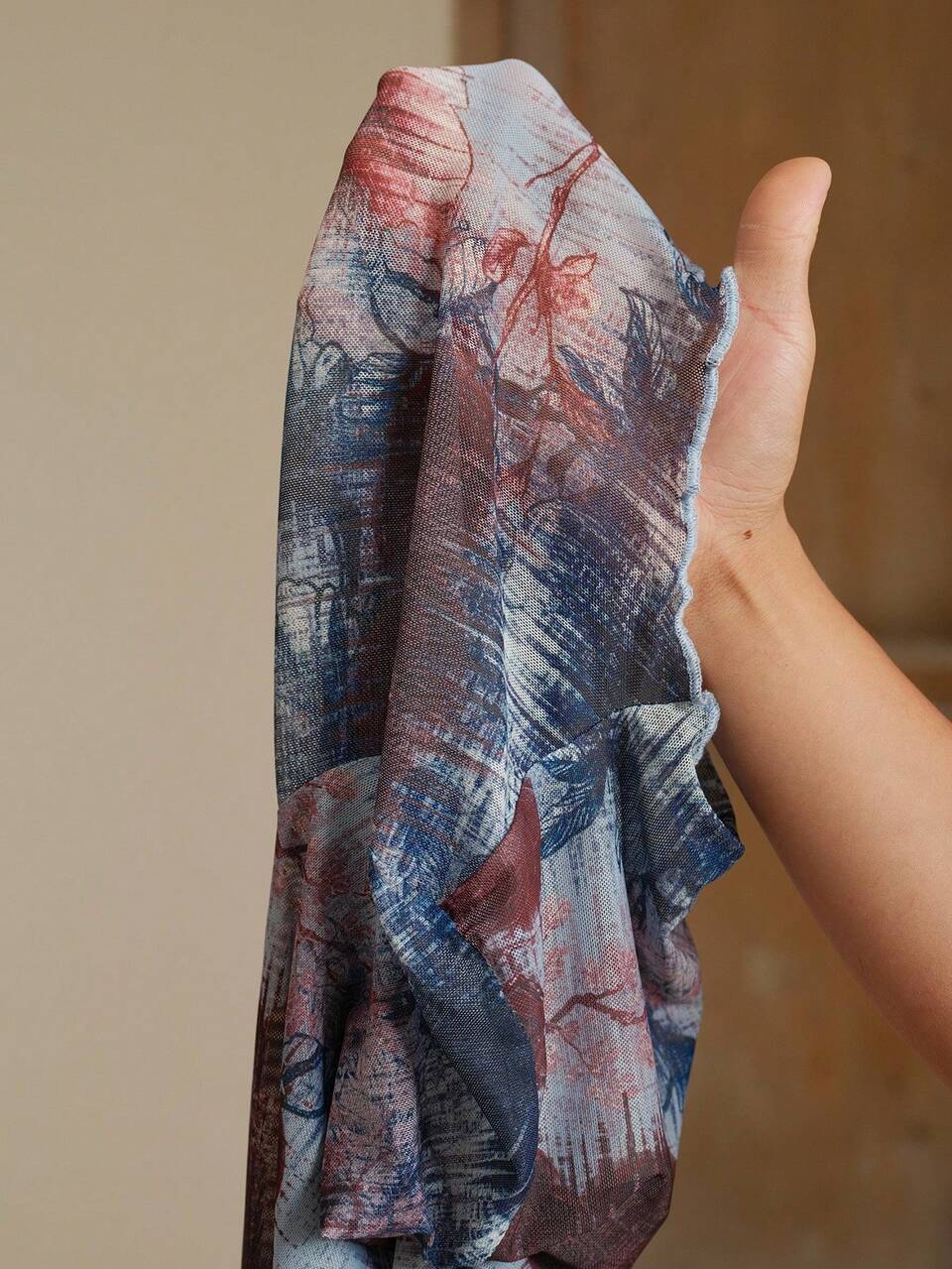 Stand Collar Raglan Sleeve Slim Fit Elegant Semi-Sheer Floral Print Top For Women, Summer New Arrival