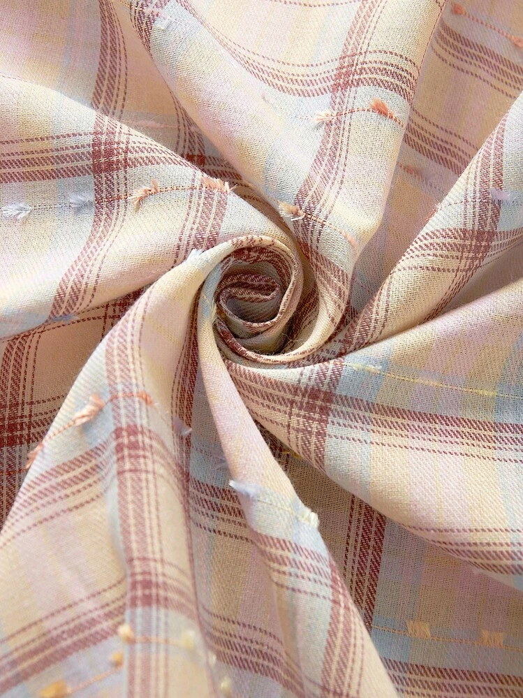 Franclia Women's Casual Everyday Plaid Front Button Long Sleeve Shirt - Pink - View 7