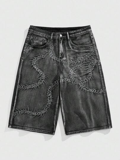 Goth Herren Sommer Lässig Wasser-gewaschene Jeans mit gesticktem Detail und schrägem Tascheneinsatz