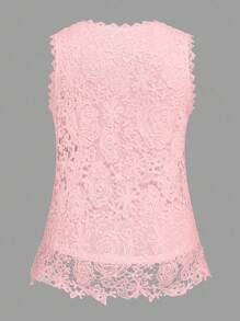 SHEIN Clasi 大码女式圆领无袖花卉蕾丝花边优雅上衣吊带背心 - 粉色 - 查看 2