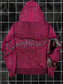 INAWLY Women's YK2 Letter Print Drop Shoulder Zip-Up Hoodie Sweatshirt, Lightweight Pullover For Spring Autumn Fall Cloth For Women