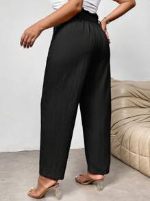 Firerie Plus Size Elegant Ruffle Edge Tie Waist Tapered Pocket Design Dress Pants Trousers For Work, Ankle Length Spring To Summer - Black - View 2