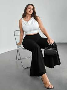Firerie Plus Size Women Flared Pants, Elastic Waist Casual Pants For Going Out, Date, Dinner - Black - View 7