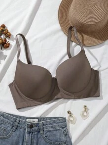 SHEIN 大码女式纯色舒适休闲钢圈文胸，提升型