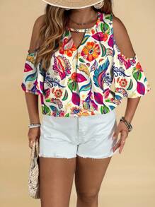 SHEIN VCAY Casual Simple & All-Over Print Plus Size Shirt - Multicolor - View 4
