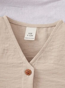 2 件套可爱女婴卡其色无袖上衣和松紧腰裤，夏季服装 - 卡其色 - 查看 3