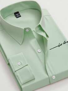 Calvornis Men's Mint Green Polyester Long Sleeve Shirt Collar Business Commuting Shirt With Embroidery Detail Mint Green , Fall