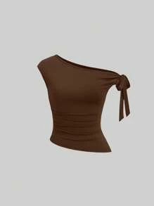 Sweetra Bộ 3 Áo thun trơn màu trơn thoải mái không đối xứng cho nữ - Nhiều màu - Xem 3