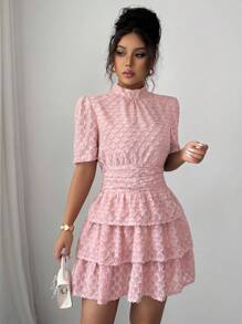 Elenzga Vestido Elegante de Cor Sólida com Bainha em Peplum e Ajuste Slim para Mulheres - Rosa chiclete - Visão 4