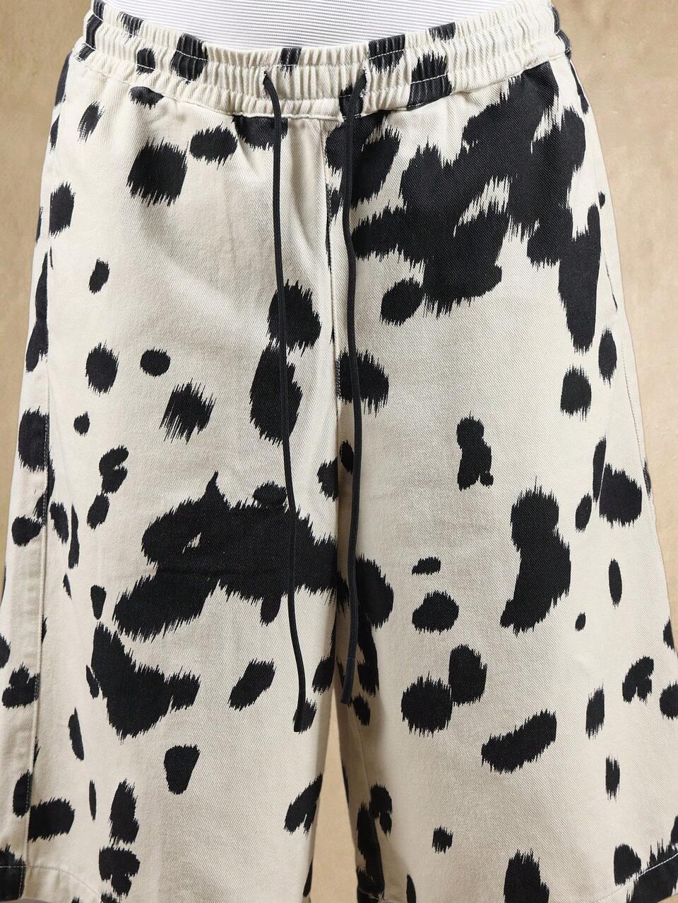 SUMWON Shorts de Verão Largos de Algodão com Estampa de Dálmata, Estilo de Rua Casual com Pernas Largas e Cordão na Cintura, Moda Inferior