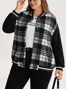 Comfylo Chaqueta de béisbol casual con estampado a cuadros de talla grande para mujer, atuendos de maestro, ropa de mujer para otoño, ropa casual de negocios para oficina, chaqueta universitaria a cuadros para mujer, chaqueta universitaria a cuadros en blanco y negro para mujer, ropa de otoño para mujer, ropa de invierno para mujer, abrigo de bienvenida, abrigo de alta calidad, chaqueta ligera con cremallera, chaqueta de otoño, abrigo con cremallera para mujer, disfraz de Halloween para mujer