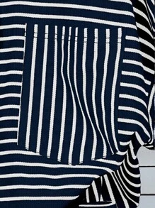 SHEIN Bộ 2 áo phông sọc thường ngày mùa hè cỡ lớn và quần short - Màu xanh hải quân - Xem 3