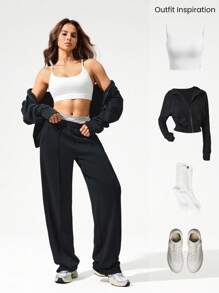 GLOWMODE Pantalones rectos con cintura ajustable con cordón, bolsillos laterales, para uso casual diario de SoftSerene Modal Weekend Wanderer