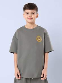 SUMWON Set di t-shirt oversize con logo del basket di Brooklyn, outfit casual estivo da ragazzo preteen, composto da pantaloncini e maglietta ricamata, abbigliamento da passeggio