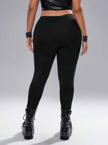 Whyspr Leggings vintage grunge punk casual avec design de ruban en dentelle contrastée, tailles plus