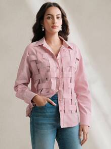 Anewsta Camicetta elegante e casual da donna con maniche lunghe, a righe blu e quadri, stile primavera/estate