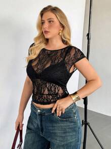 Auralis Plus-Size See-Through Top For Women, Sexy Lace Top, Summer Outing Top Graphic Tees Going Out Tops Women,Club Women Sexy Concert Women Rave