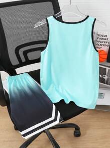 SHEIN 2件套青少年男童运动休闲美式字母印花针织套装 - 淺藍色 - 查看 3