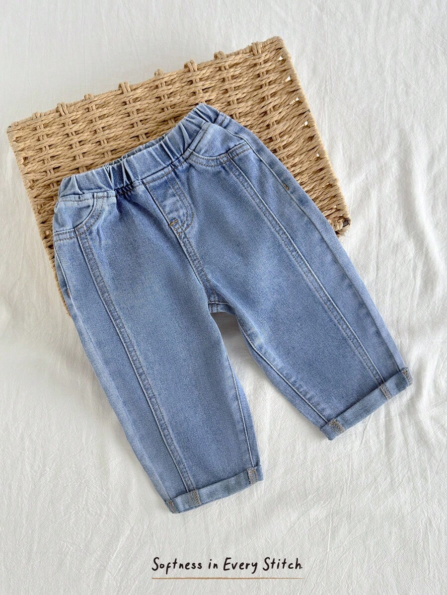 Cozy Pixies Baby Boy Side Pocket Elastic Waist Casual Carrot Pants, Versatile Baby Jeans Toddler Baggy Jeans Baby Denim Pants Baby Girl Jeans Baby Boy Denim Pants - Blue - View 1