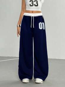 Pantaloni sportivi corti con stampa di lettere, stile casual e di strada adatto per ragazze teenager, ideale per uscite, fotografia di strada, scuola