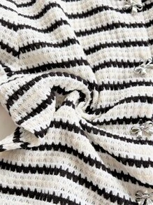 Soleia 女士节日米色和白色纹理针织圆领开衫，装饰蝴蝶结和金属纽扣，修身剪裁，适合度假、约会、下午茶、海滨、游轮、城市度假、音乐节、波西米亚风格 - 彩色 - 查看 7