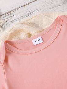 SHEIN Baby Girl Cute Sweet "I'M MY DADDY'S GIRL AND MY MOMMY'S WORLD" Letter Print Short Sleeve Bodysuit, Summer - Pink - View 7