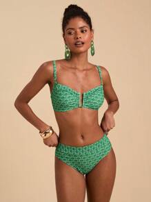 Travachic Conjunto de traje de baño con estampado total para vacaciones en la playa para mujer