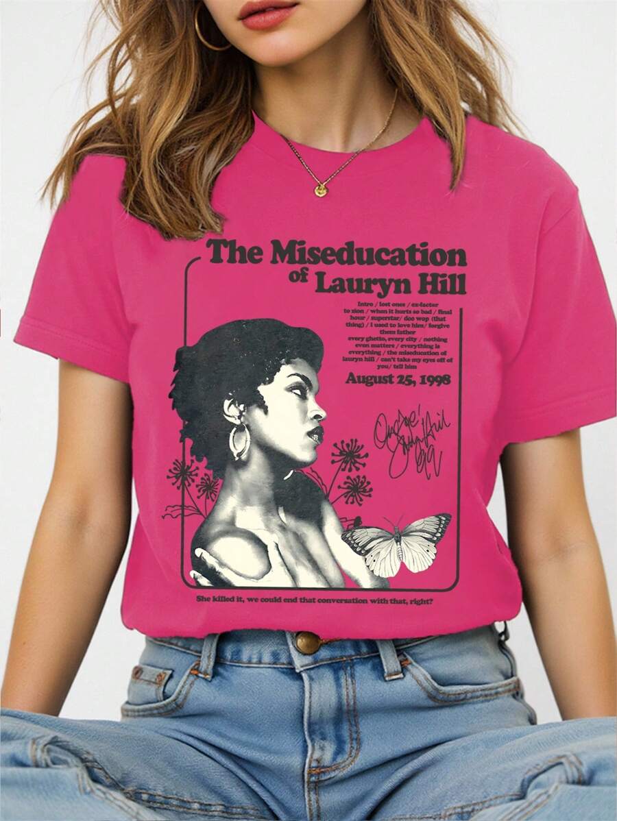 SHEIN 复古 Lauryn Hill 图案衬衫、Lauryn Hill 运动衫、Lauryn Hill Bootleg 摇滚风格 T 恤、男女通用 Lauryn Hill The Miseducation 印花圆领 T 恤