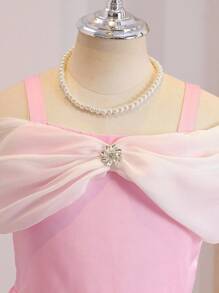 Glamorique Kids French Retro Spaghetti Strap Bowknot Diamond Waist Flare Summer New Satin Formal Dress Girls Dress