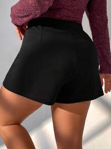 Firerie Plus Size Women Asymmetric Bow Rhinestone Embellished Valentine Black Love/Lover Basic Shorts - Black - View 2