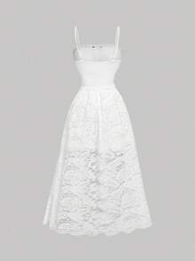 SHEIN MOD Đầm Maxi Ren Trắng Xếp Ly Cho Nữ, Đầm Dài Có Chi Tiết Nơ - trắng - Xem 2