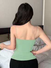 DAZY Self Padded Ruched Design Form-Fitting Green Cami Top - Mint Green - View 2