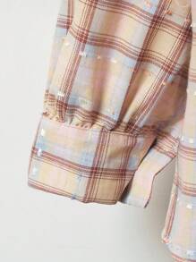 Franclia Women's Casual Everyday Plaid Front Button Long Sleeve Shirt - Pink - View 4
