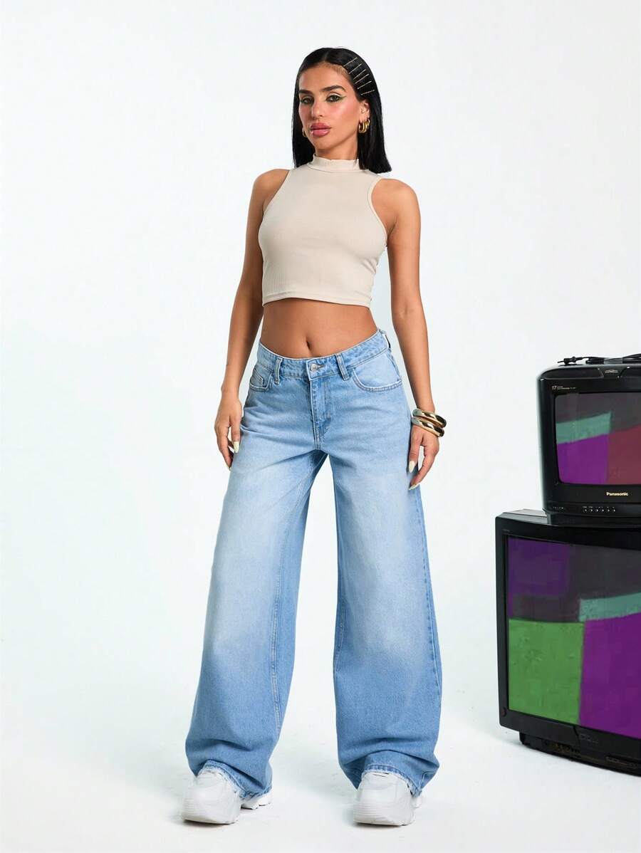 EURMUSE Jeans amples à taille basse, avec poches, style ample et décontracté, polyvalents pour les femmes