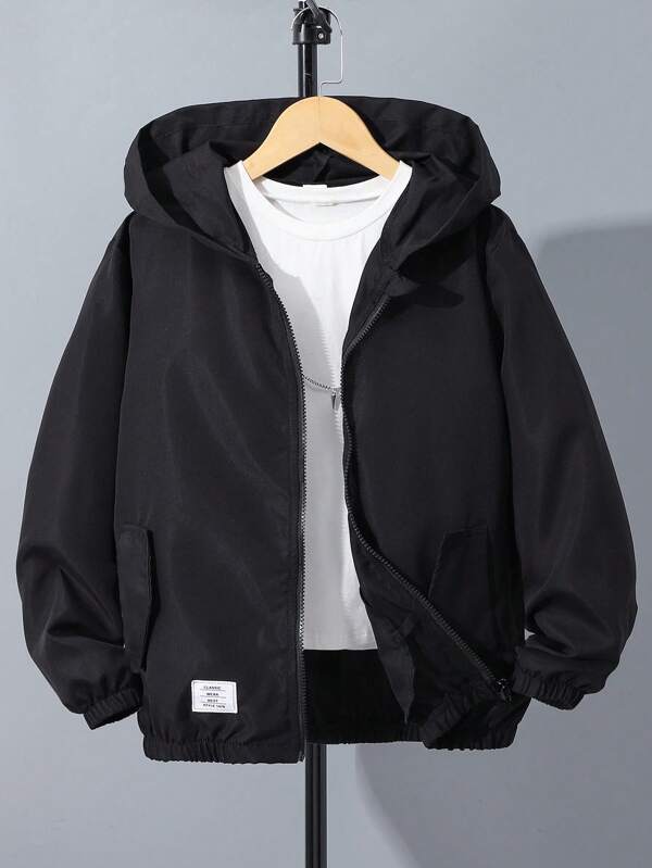 Casual Hooded Zip-Up Jacket For Tween Boys Suitable For School, Commute, Sports Wear