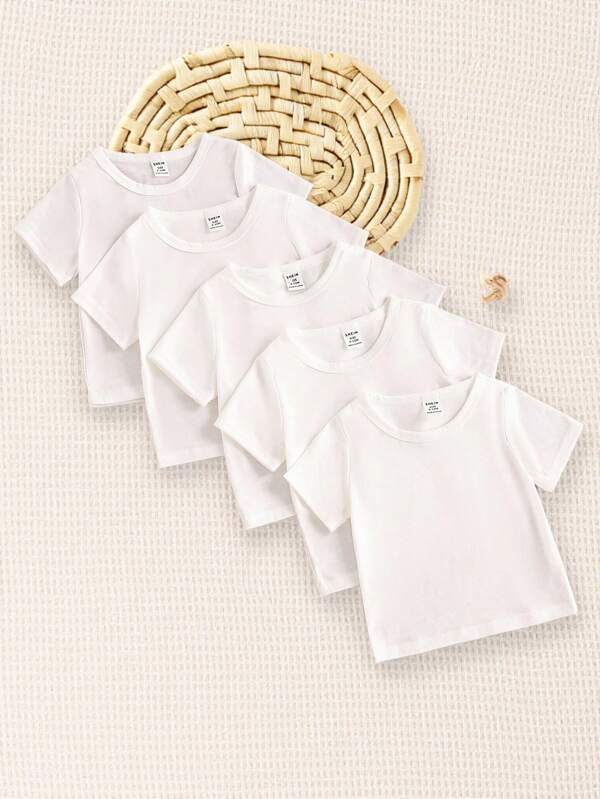 SHEIN Babyjongen Eenvoudig En Comfortabel Wit Tops 5 stks Sets Voor Lente/Zomer