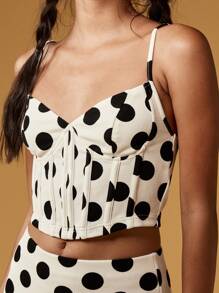 MISSGUIDED Polka Dot Corset Bustier Crop Top Classic Princess Line Summer Cottagecore Boned Bodice Festival Party Bubble Hem - Black and White - View 7