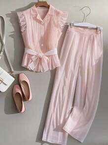 Franclia Women Two Pieces Outfits For Daily Wear - Pink - View 1
