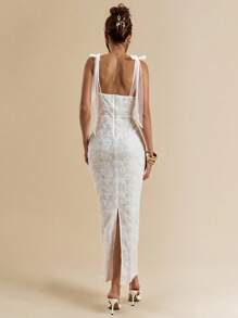 SHEIN BAE Women's Elegant White Summer Midi Dress,3D Floral Sequin Accents,Wedding Guest Outfit,Perfect For Graduation,Brunch,Bridesmaid & All White Party - White - View 8