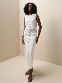 Zolique New Women's Fashion Top With Exquisite Metal Buttons – Highlighting Feminine Charm - White - View 3