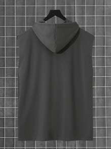 Men's Fashionable Casual Solid Gray Short Sleeve Hooded Batwing Sleeve Top - Lead Gray - View 2