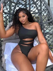 Alexandranx Bộ đồ bơi một mảnh trơn khoét rỗng, hoàn hảo cho kỳ nghỉ, bộ đồ bơi một mảnh màu đen bãi biển mùa hè, bộ đồ bơi gợi cảm - màu đen - Xem 6