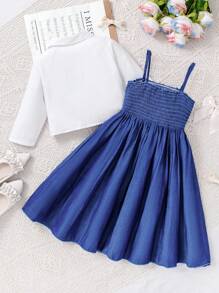 Young Girls Los Angeles 23 Printed Athletic T-Shirt And Pink Pleated Skirt 2-Piece Set,Kids Sporty Casual Outfit,Autumn,Family Matching Summer Clothes - Blue - View 2