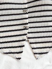 Soleia 女士节日米色和白色纹理针织圆领开衫，装饰蝴蝶结和金属纽扣，修身剪裁，适合度假、约会、下午茶、海滨、游轮、城市度假、音乐节、波西米亚风格 - 彩色 - 查看 5