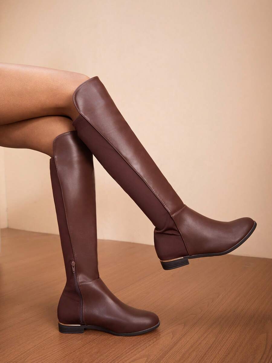 Daringsoles 女士圆头粗跟高筒靴，休闲日常穿着