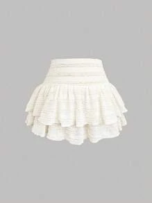 Sweetra Plus Size Solid Color Cute Simple Camisole & Mini Skirt 2Pcs Set - Apricot - View 5