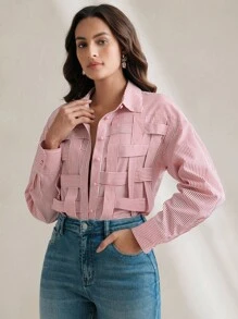Anewsta Camicetta elegante e casual da donna con maniche lunghe, a righe blu e quadri, stile primavera/estate